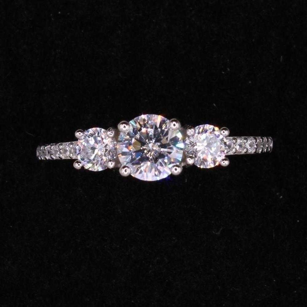 3 Stone 925 Sterling Silver Engagement Ring